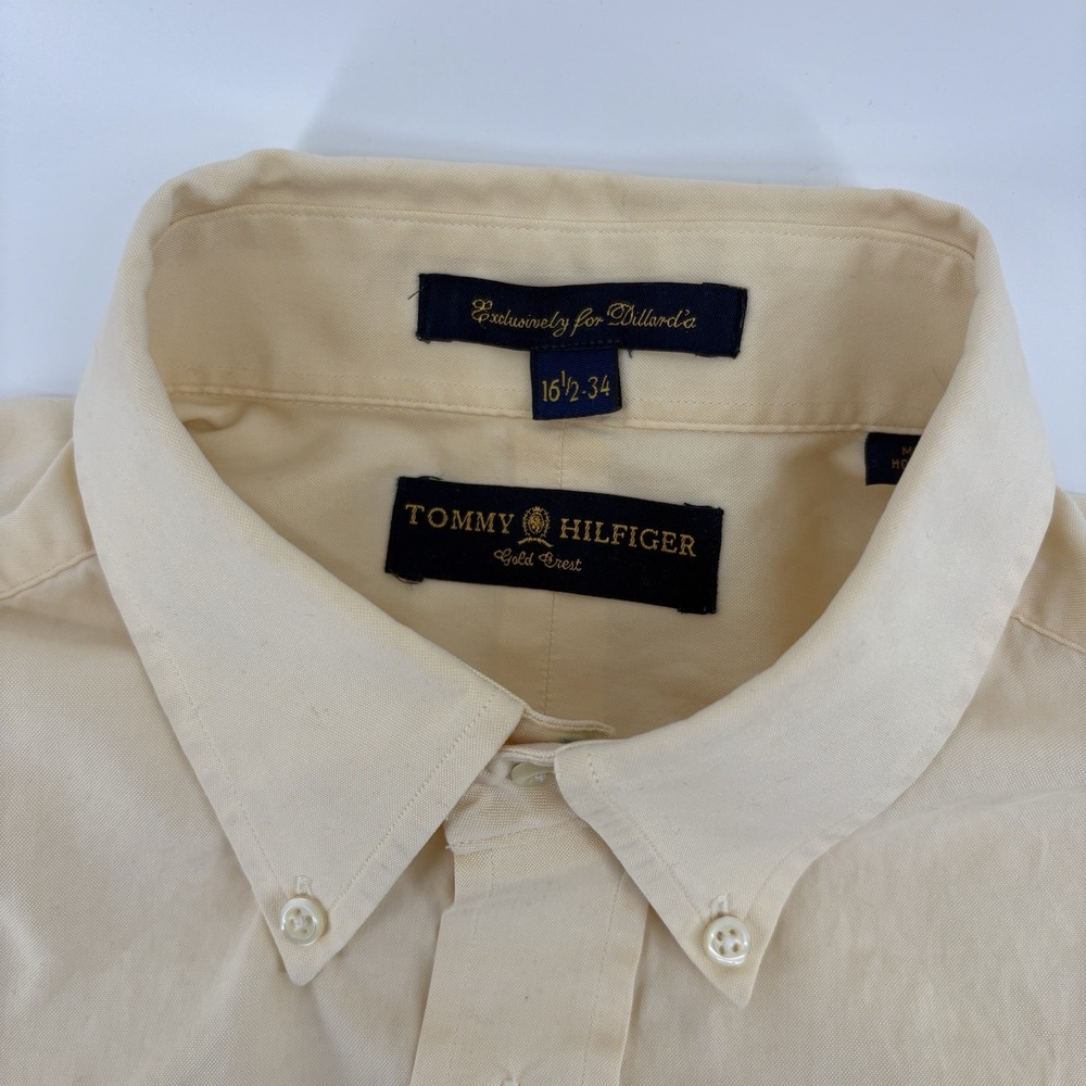 Vintage Y2K Tommy Hilfiger Mens 16 1/2-34 Yellow Long Sleeve Button Down - Picture 4 of 10